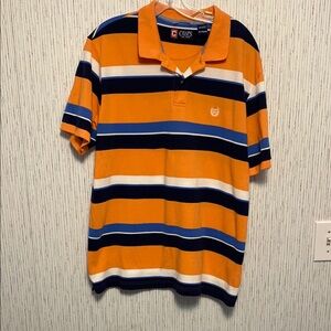 Men's Chaps Orange and Blue Striped Polo Shirt XL